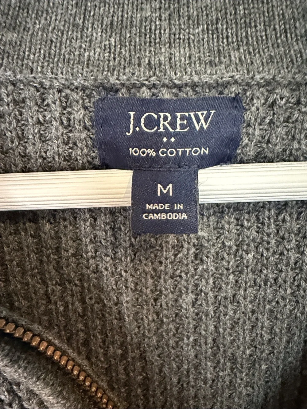 J. Crew Men's Charcoal Gray Waffle Half-Zip Sweater 100% cotton size Medium